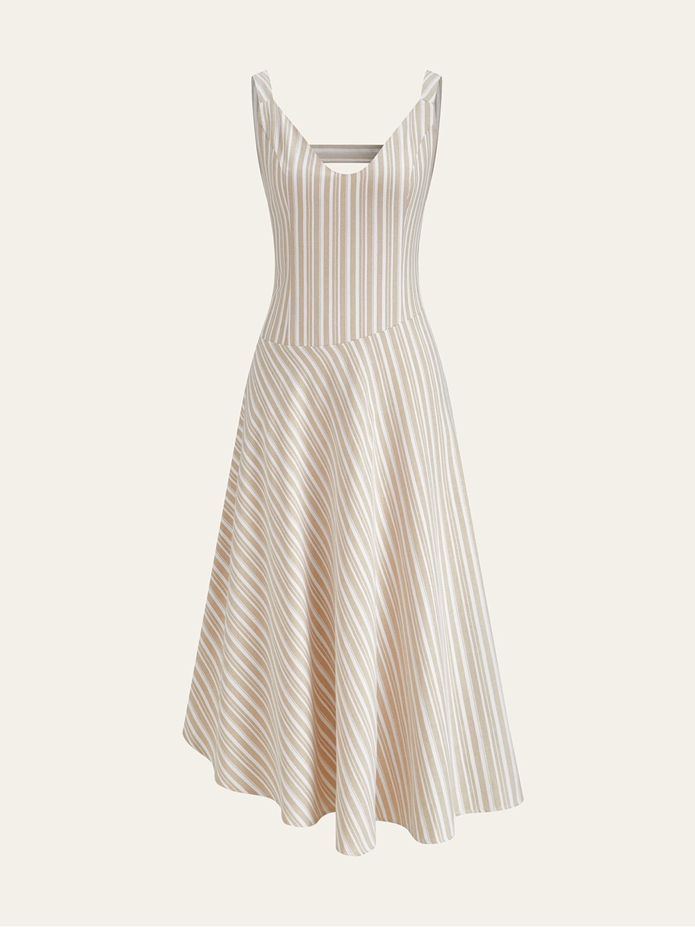 NWT Commense Striped Asymmetrical Hem Midi Dress Khaki Womens Medium - Picture 5 of 9